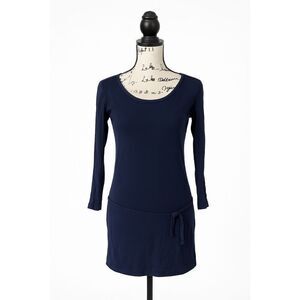 Lara Basic Women’s S Navy Blue Long Sleeve Tunic Top | Belted Waist | Made in Po